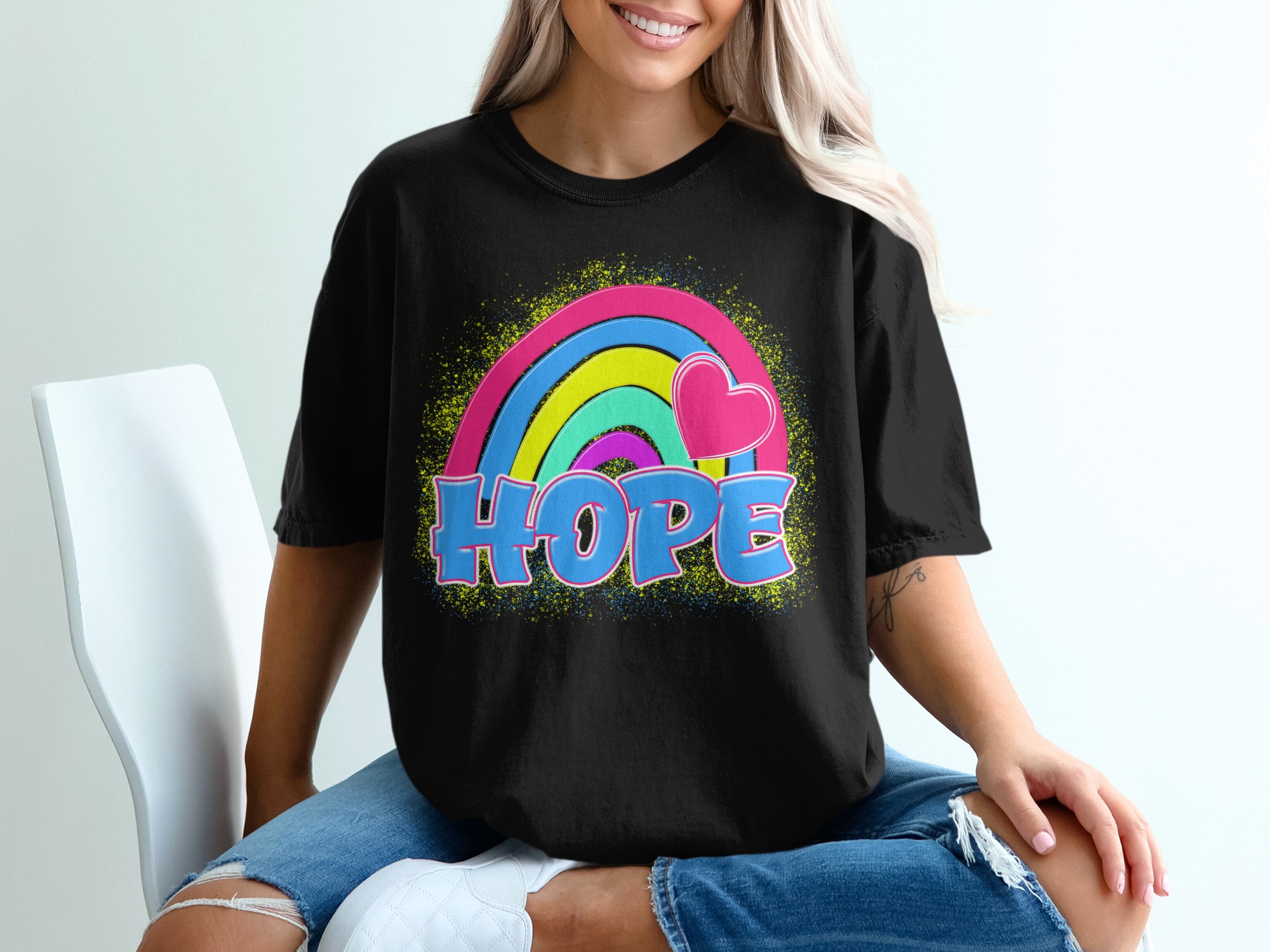 Hope Rainbow Heart T-Shirt, Positive Vibes Tee, Colorful Graphic Shirt, Uplifting Gift, Optimistic Design, Casual Wear, Trendy Top - Image 2