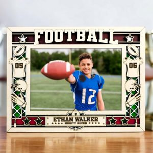 Football Wood Icon Frame, Personalized Name, Sports Team Gift, Custom Photo Frame, Gift for Athletes, Football Season Decor