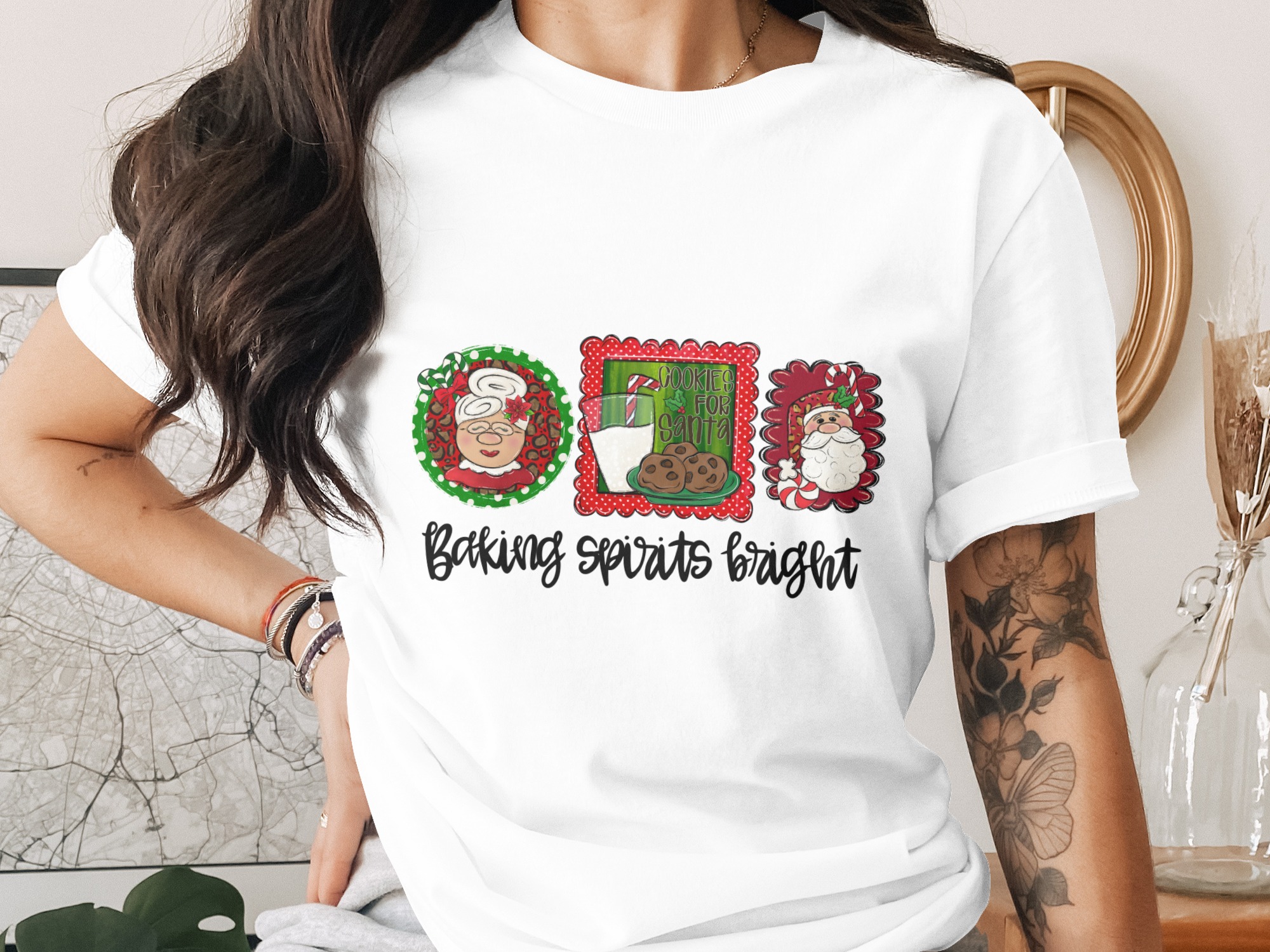 Christmas PNG Digital Download, Baking Spirits Bright Design, Santa, Mrs Santa, Cookies for Santa, Holiday PNG, Sublimation Design