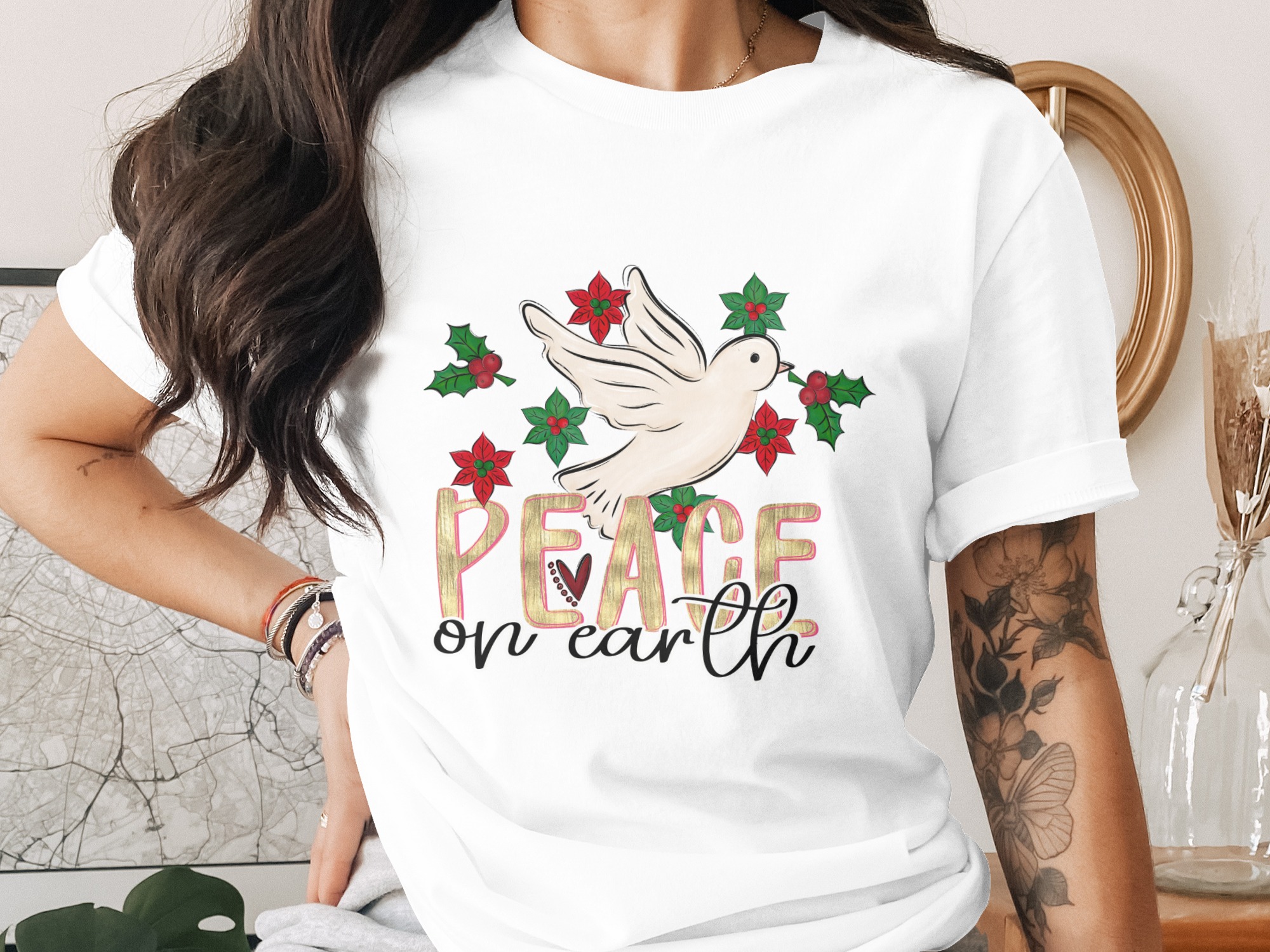 Peace on Earth Dove PNG, Holiday Clipart, Christmas PNG Digital Download, Festive Sublimation Design, Winter Graphic, Holiday Design