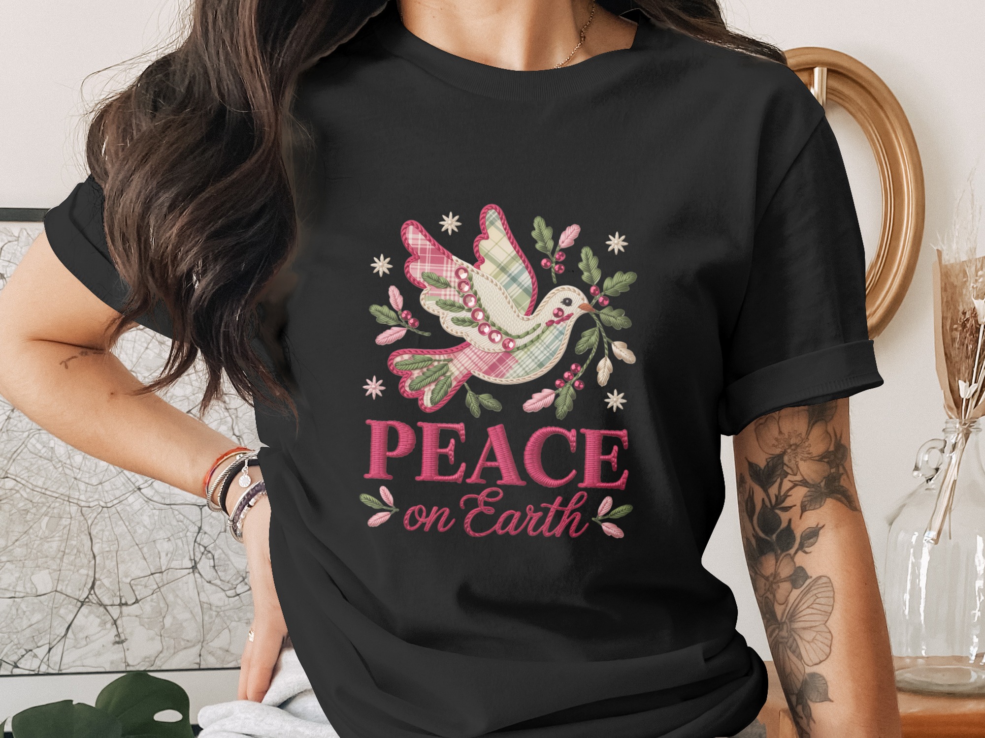 Peace On Earth PNG, Christmas Dove, Holiday Season Digital Download, Winter Clipart, Festive Design, Christmas Decor, Crafting, Sublimation - Image 2