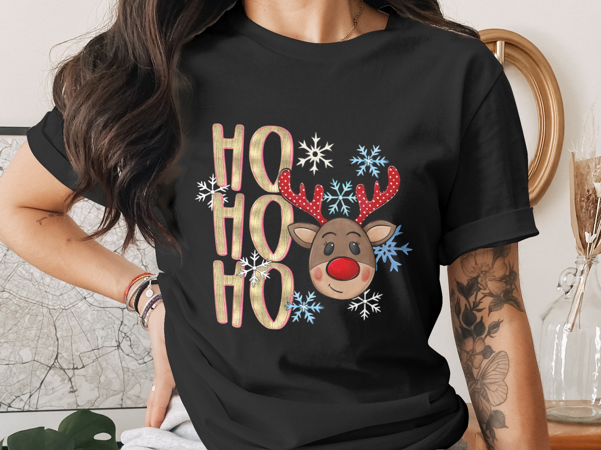 Ho Ho Ho PNG, Christmas Reindeer, Holiday Cheer, Digital Download, Festive Art, Cute Design, Seasonal Decor, Printable Clipart - Image 2