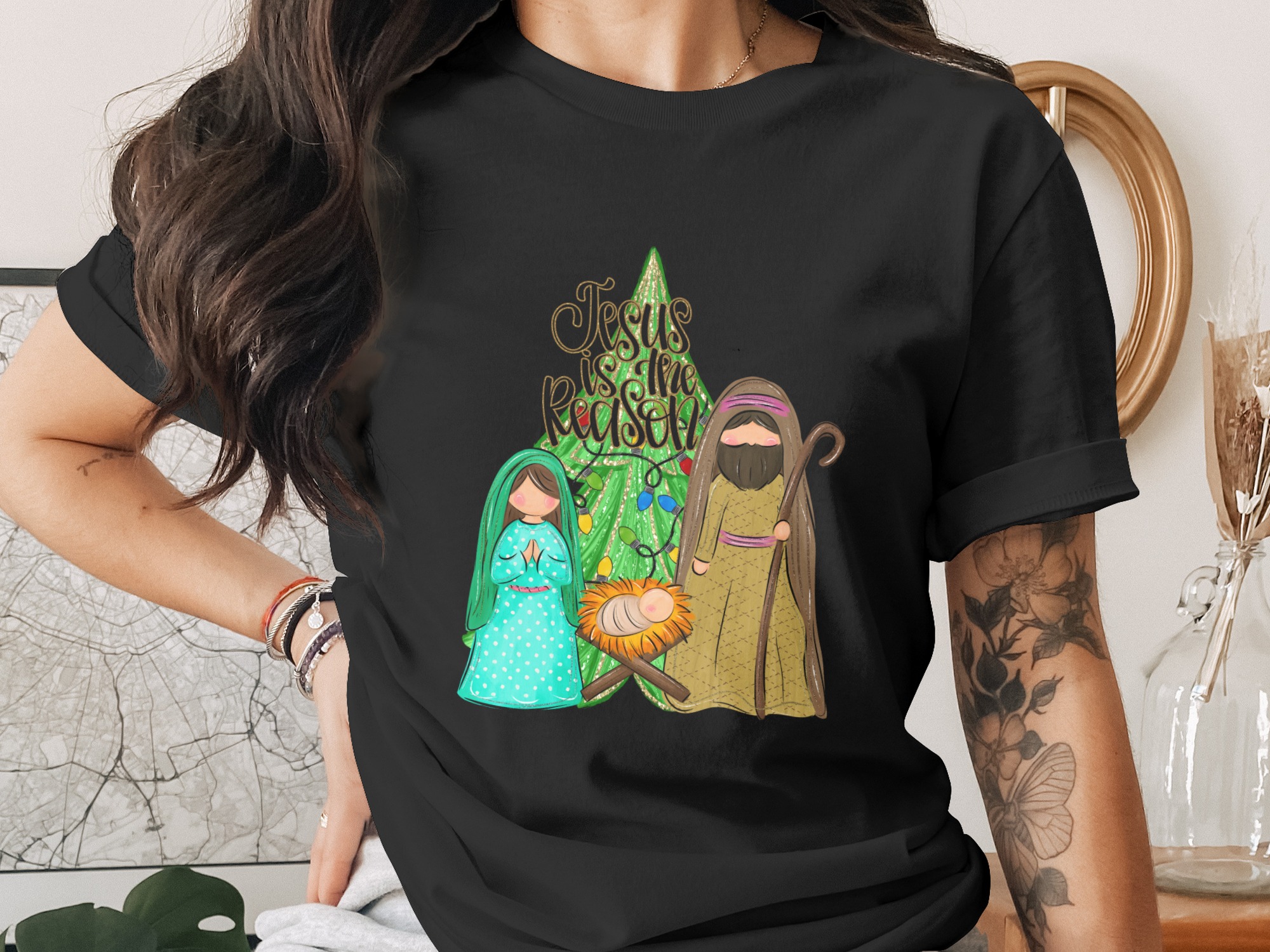 Jesus is the Reason PNG Digital Download, Christmas Nativity Scene Art, Mary Joseph Jesus Clip Art, Holiday Sublimation Design, Cute - Image 2