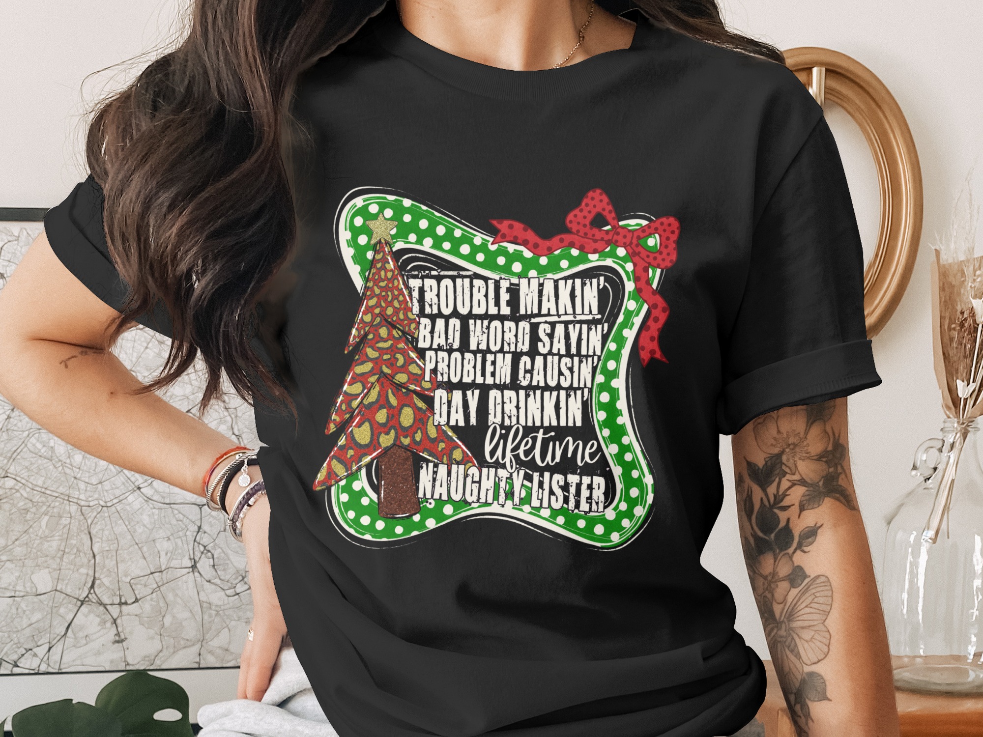 Christmas Naughty List PNG, Leopard Tree, Digital Download, Funny Holiday Svg, Trouble Makin, Bad Word, Problem Causin, Day Drinkin' - Image 2