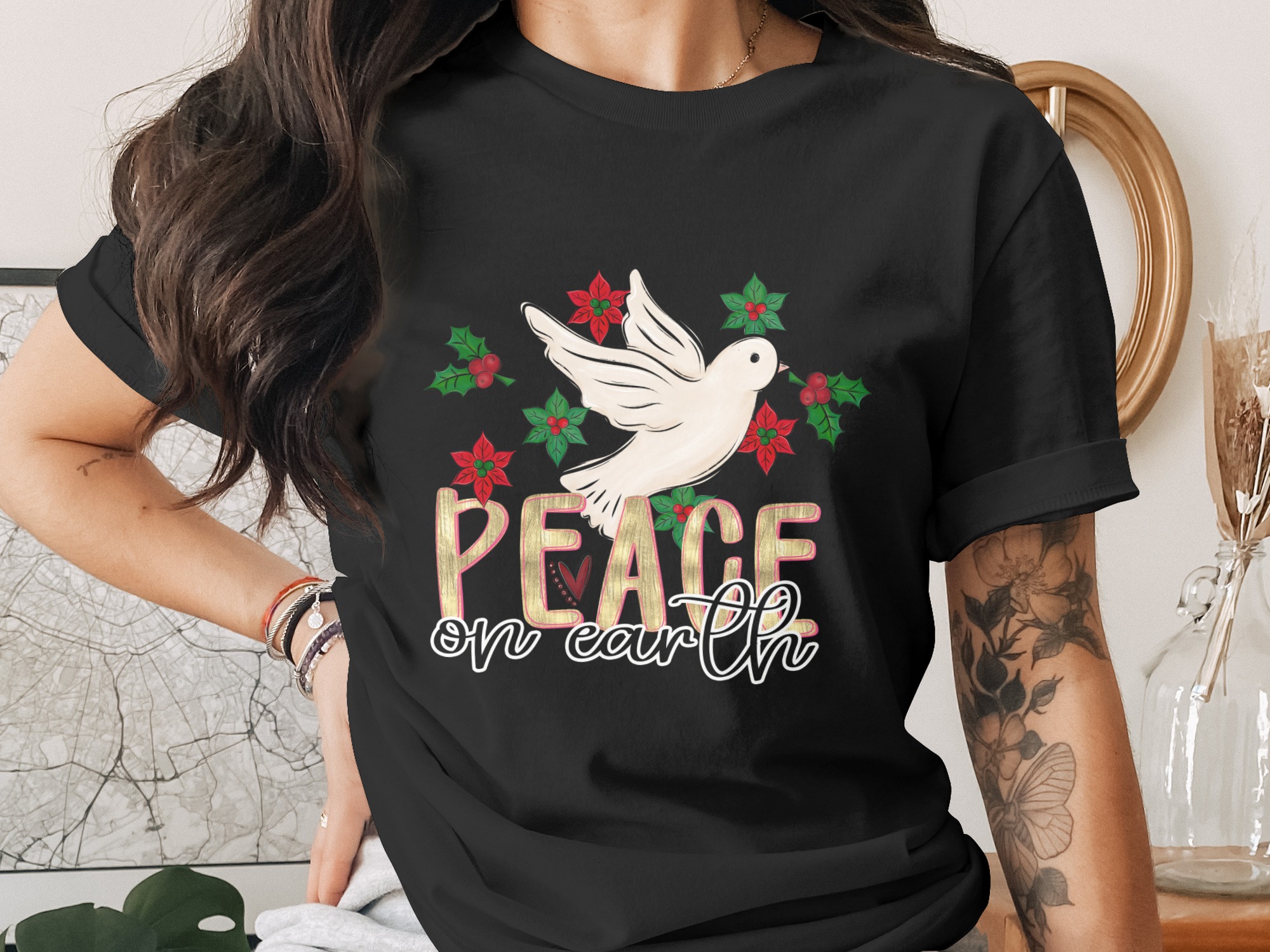 Peace on Earth Dove PNG, Holiday Clipart, Christmas PNG Digital Download, Festive Sublimation Design, Winter Graphic, Holiday Design - Image 2
