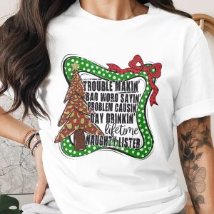 Naughty Lister Christmas PNG, Funny Christmas Tree Digital Download, Trouble Makin' Sublimation Design, Bad Word Saying Christmas Clipart