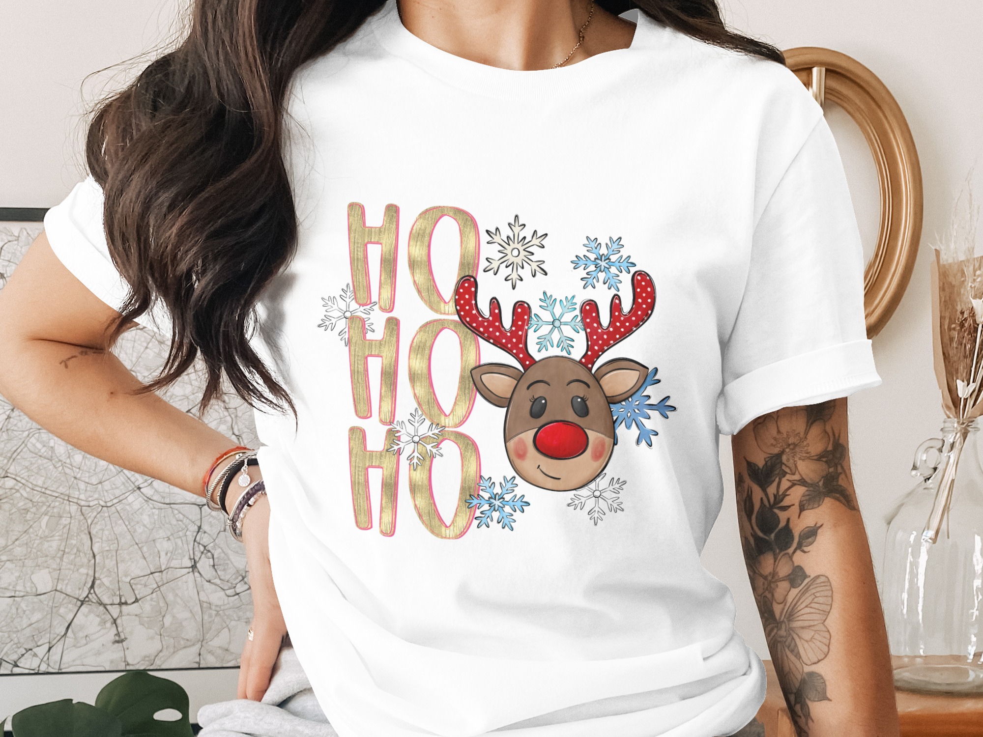 Ho Ho Ho PNG, Christmas Reindeer, Holiday Cheer, Digital Download, Festive Art, Cute Design, Seasonal Decor, Printable Clipart