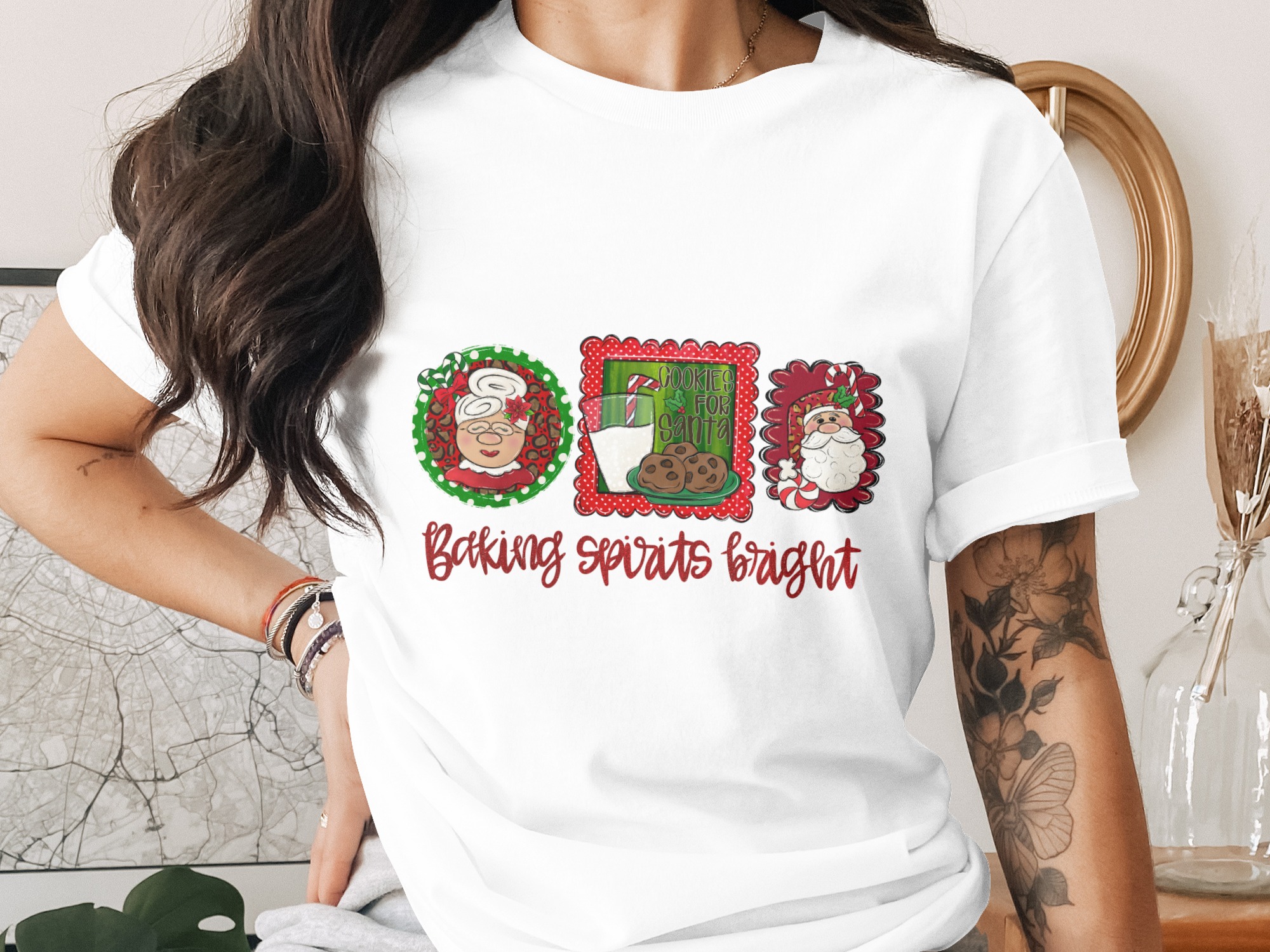 Baking Spirits Bright PNG Digital Download, Mrs Santa, Santa Claus, Cookies for Santa, Christmas Design, Holiday Clipart