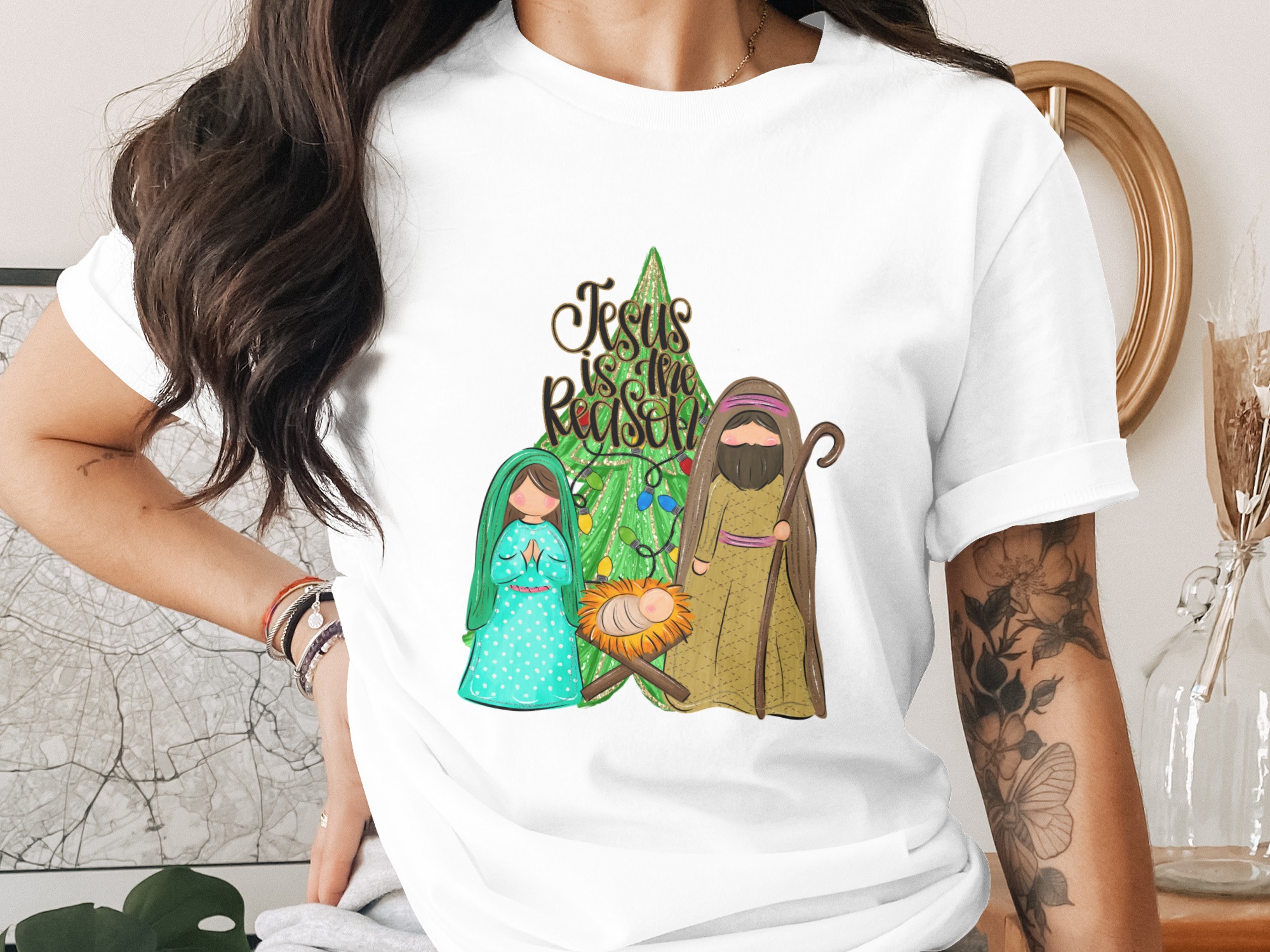 Jesus is the Reason PNG Digital Download, Christmas Nativity Scene Art, Mary Joseph Jesus Clip Art, Holiday Sublimation Design, Cute