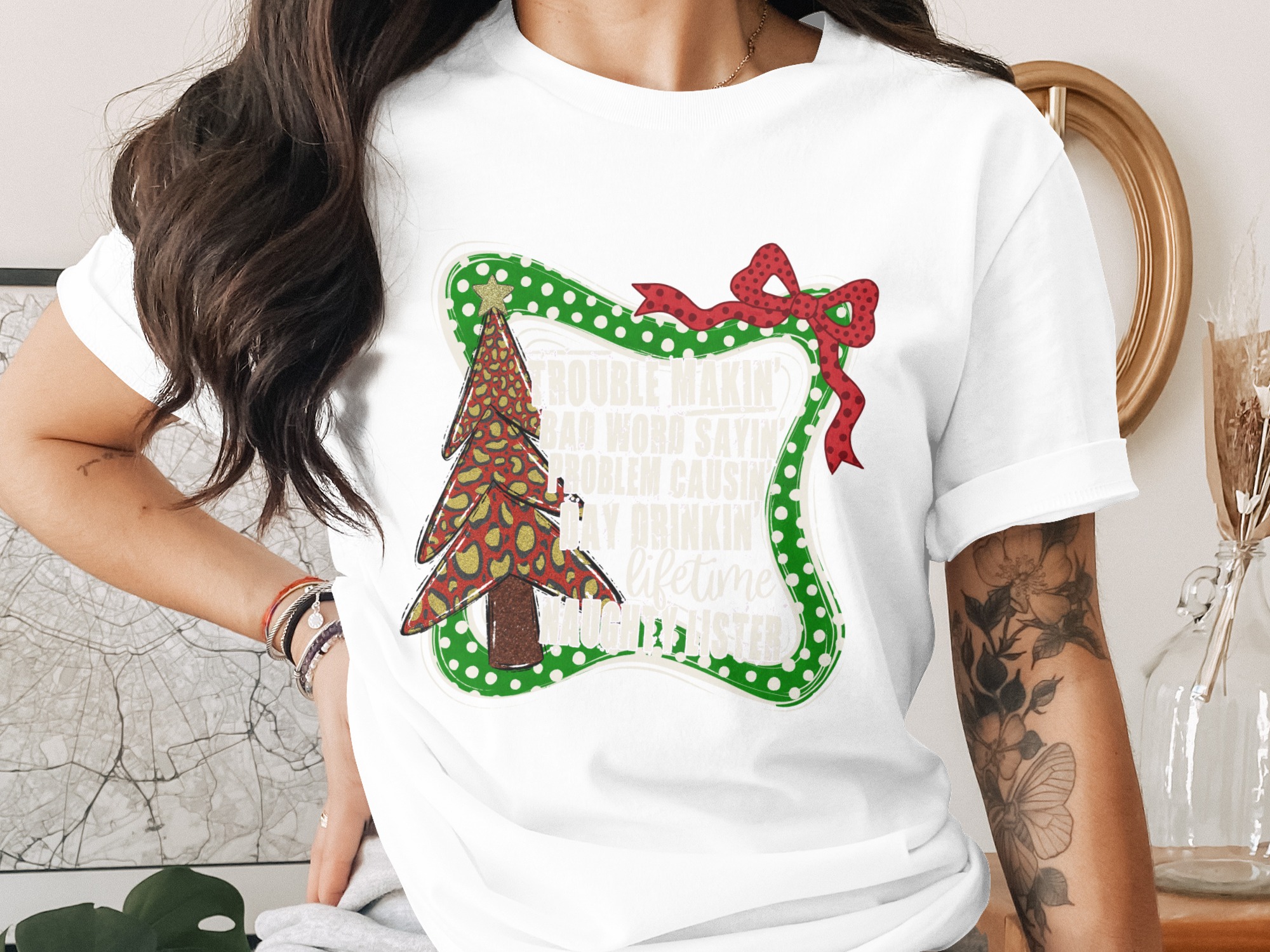 Christmas Naughty List PNG, Leopard Tree, Digital Download, Funny Holiday Svg, Trouble Makin, Bad Word, Problem Causin, Day Drinkin'