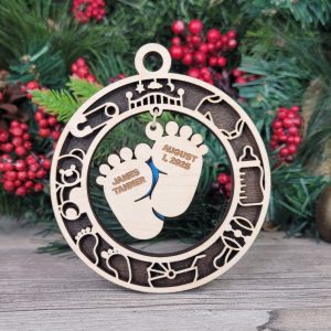 Personalized Baby Feet Wood Ornament, Custom Name and Date Ornament, Newborn Gift, Christmas Ornament, Baby Shower Gift, Holiday Decor