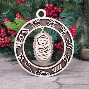 Baby Jesus Wood Ornament, Nativity Ornament, Religious Gift, Holiday Decor, Christmas Tree Ornament, Christian Gift, Laser Cut Ornament