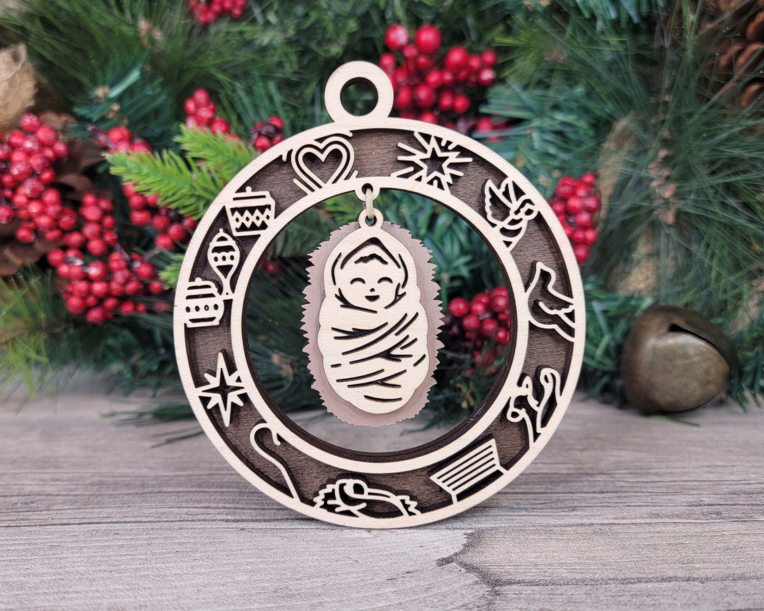 Baby Jesus Wood Ornament, Nativity Ornament, Religious Gift, Holiday Decor, Christmas Tree Ornament, Christian Gift, Laser Cut Ornament