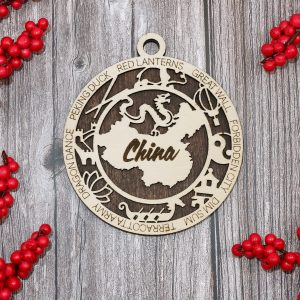 China Landmarks 4 Inches Round Wood Ornament Holiday Decor