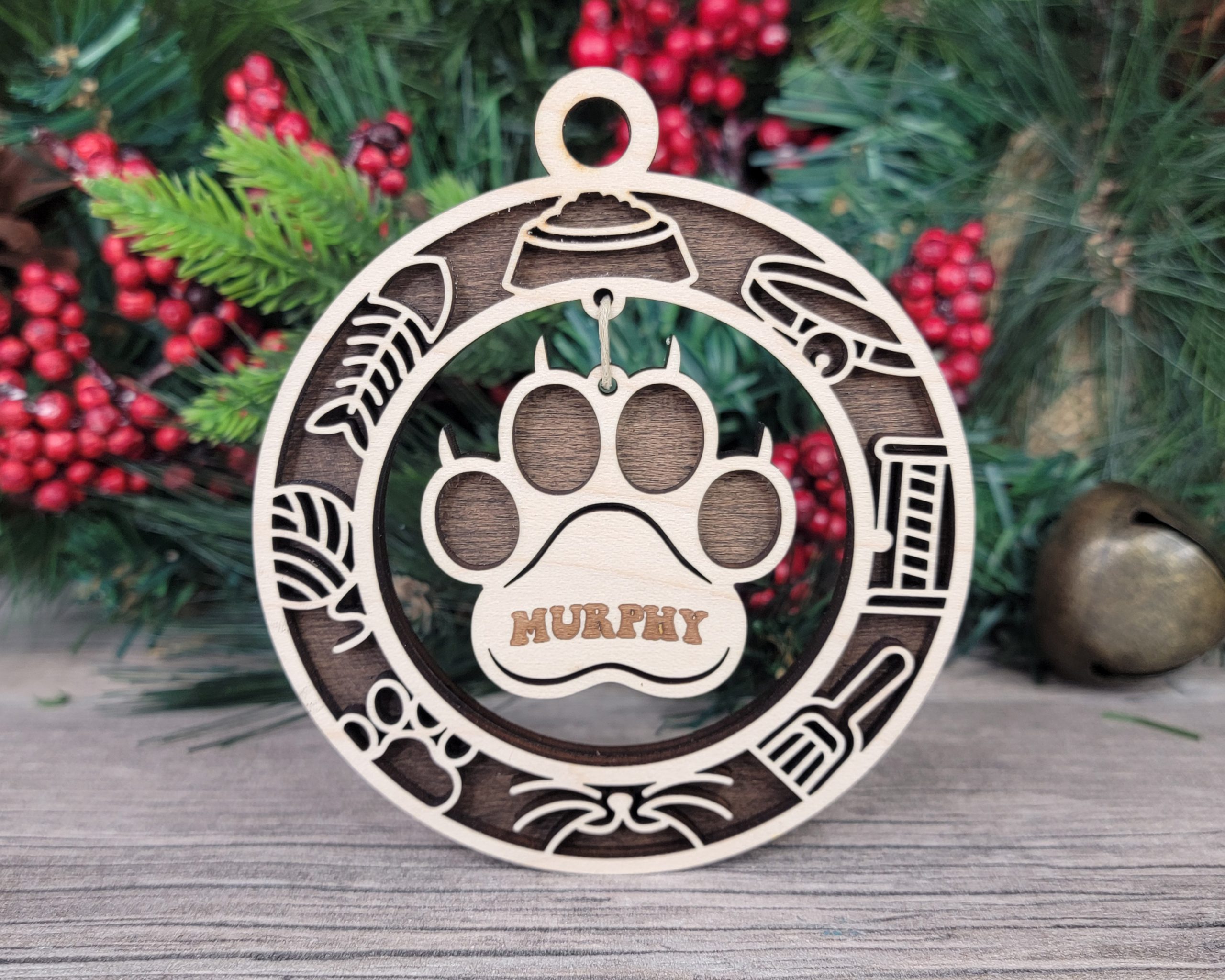 Personalized Cat Wood Ornament, Pet Memorial Ornament, Custom Cat Name Ornament, Unique Cat Gift, Cat Lover Gift, Engraved Wood Ornament