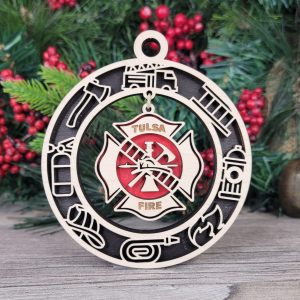 Tulsa Fire Ornament, Firefighter Gift, Fire Dept Decor, Rescue Wood Ornament, Tulsa Souvenir, Unique Christmas Wood Ornament