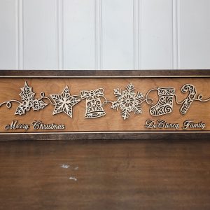 Line Art Christmas Sign, Holiday Decoration, Personalized Family Name, Christmas Decor, Wooden Ornament, Festive Home Accent