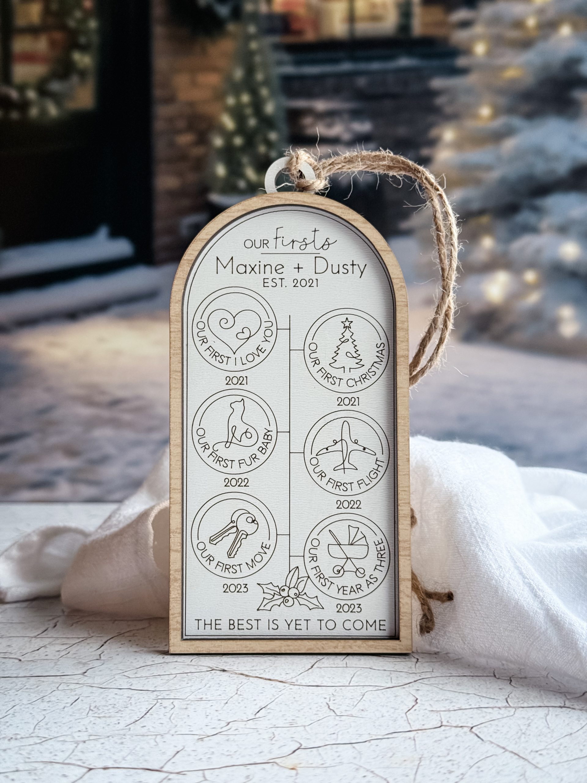 Our Story Wood Ornament, Personalized First Milestones Ornament, Couples Ornament, First Christmas Ornament, Custom Anniversary Gift - Image 19