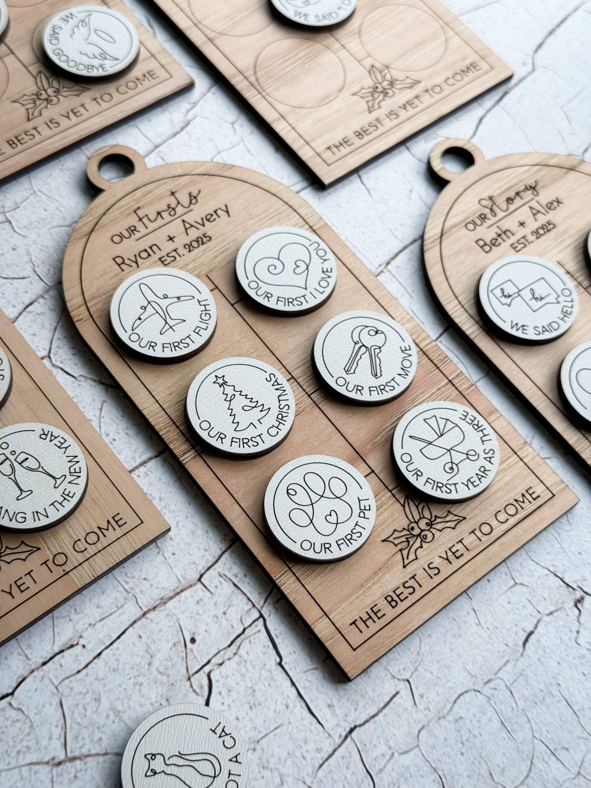 Our Story Wood Ornament, Personalized First Milestones Ornament, Couples Ornament, First Christmas Ornament, Custom Anniversary Gift - Image 9