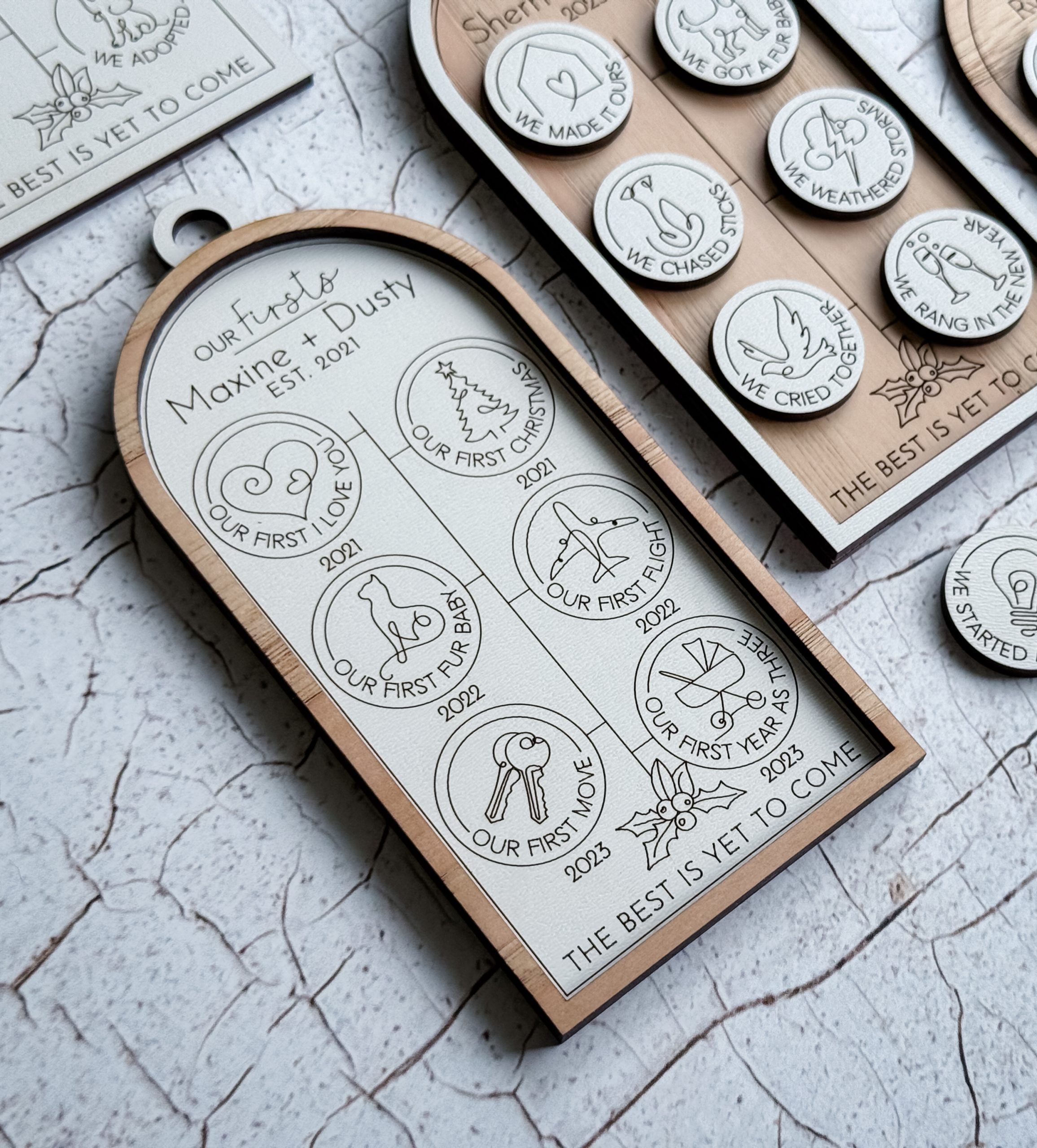 Our Story Wood Ornament, Personalized First Milestones Ornament, Couples Ornament, First Christmas Ornament, Custom Anniversary Gift - Image 23