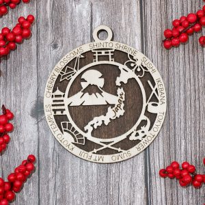 Japan Landmarks Cherry Blossoms 4 Inches Made To Order Wood Ornament