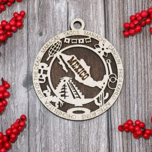 Mexico Themed Round 4 inches Wood Ornament Made To Order