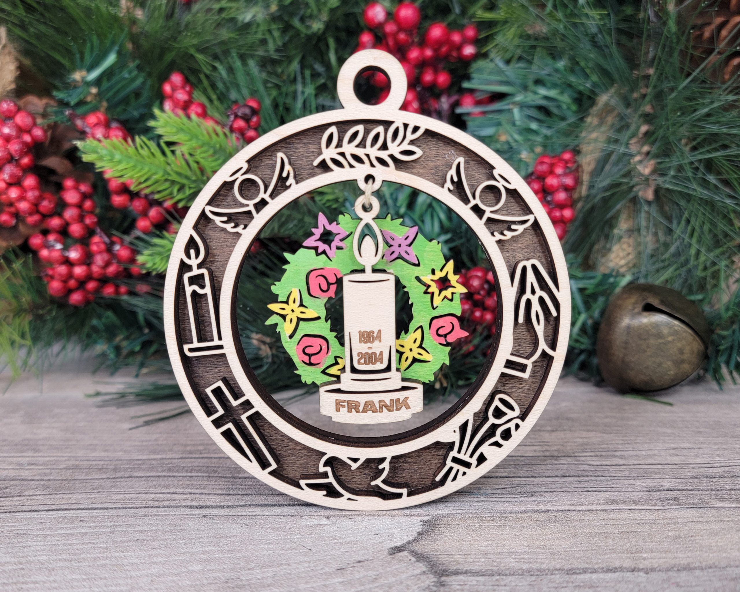 Personalized Memorial Wood Ornament, Remembrance Ornament, Memorial Gift, Custom Name Ornament, Candle Ornament, In Loving Memory Ornament