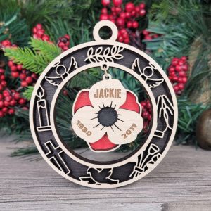 Remembrance Poppy Wood Ornament, Memorial Keepsake, Personalized Sympathy Gift, In Loving Memory Gift, Laser Cut Ornament