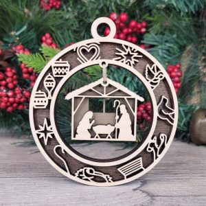 Nativity Scene Wood Ornament, Religious Christmas Decor, Christian Holiday Gift, Rustic Tree Ornament, Laser Cut Nativity Ornament