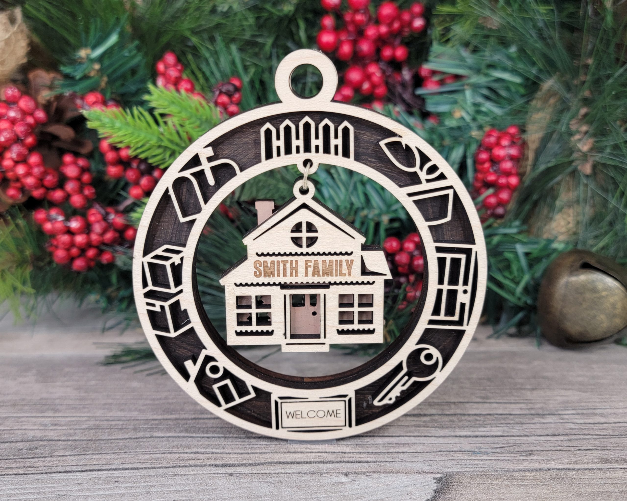 Personalized New Home Wood Ornament, Family Name Ornament, First Home Gift, Housewarming Ornament, Christmas Ornament, Wood Ornament