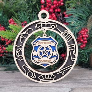Personalized Police Officer Wood Ornament, Custom Law Enforcement Gift, Badge Ornament, First Responder Gift, Police Academy Graduation Gift