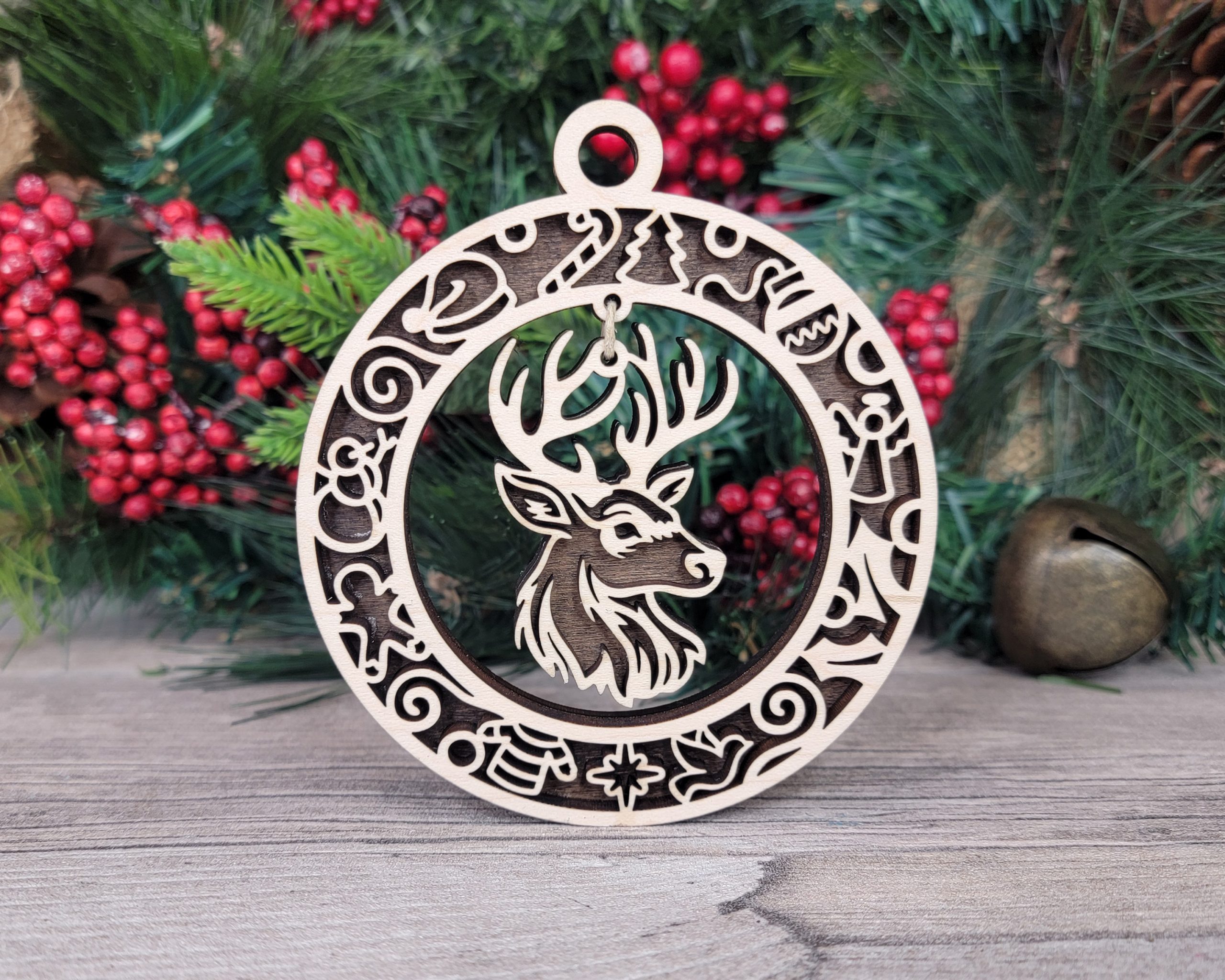 Reindeer Wood Ornament, Holiday Decor, Christmas Tree Ornament, Rustic Christmas, Deer Ornament, Festive Decoration, Gift Idea