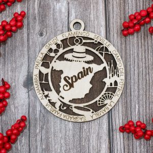 Spain Themed 4 inches Round Shaped Wood Ornament