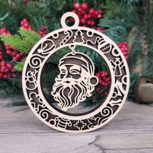 Santa Claus Wood Ornament, Holiday Decor, Laser Cut Ornament, Christmas Tree Decoration, Unique Gift, Festive Season, Wooden Ornament