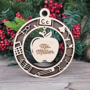Personalized Teacher Gift Wood Ornament, Custom Name Apple Ornament, Teacher Appreciation, Unique Teacher Present, End of Year Gift