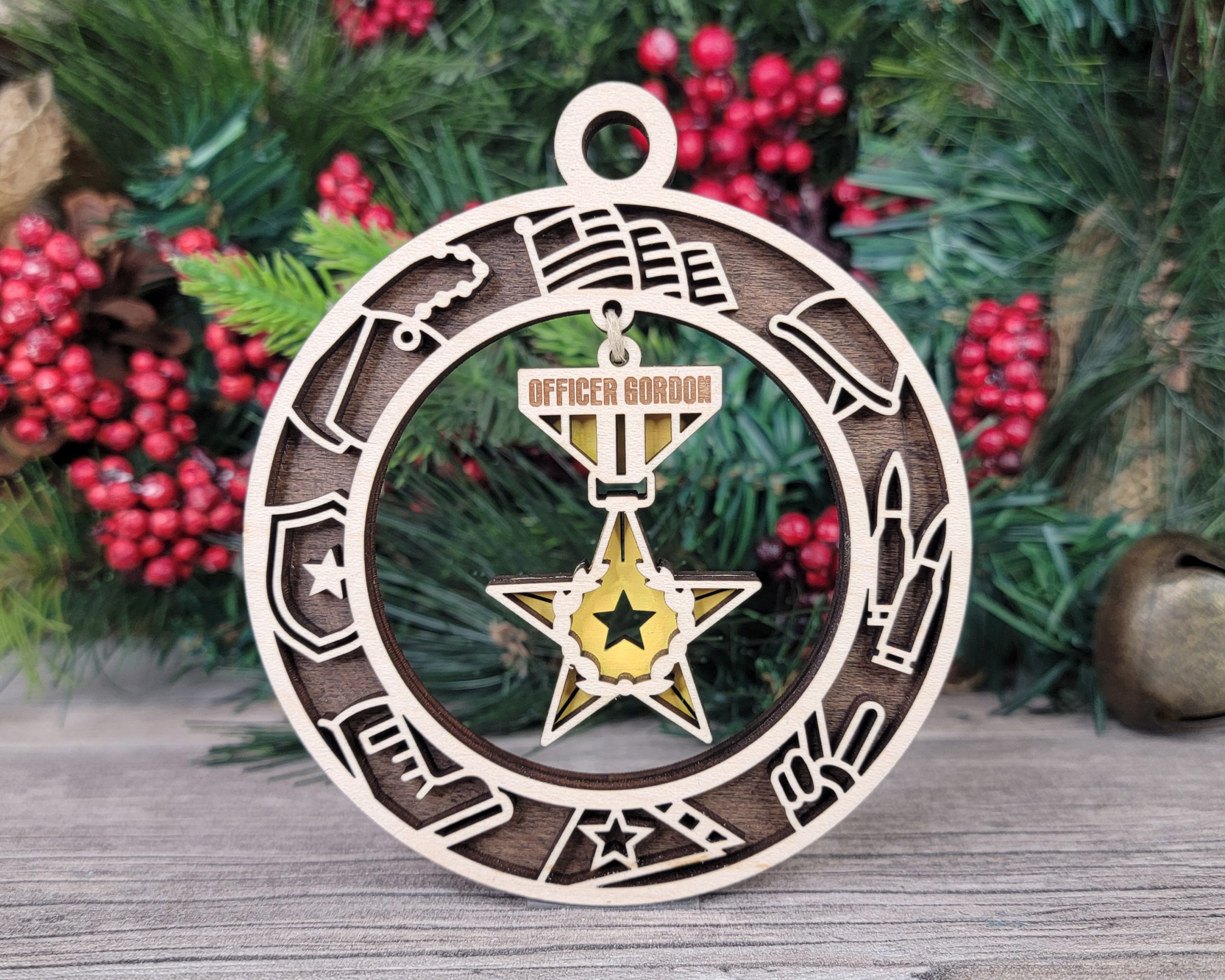 Personalized Officer Award Ornament, Military Gift, Custom Star Ornament, Wood Ornament, Officer Gordon, Patriotic Decoration