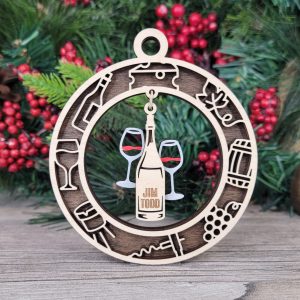 Personalized Wine Wood Ornament, Engraved Couple Name, Holiday Decoration, Custom Gift, Wine Lover Gift, Christmas Ornament, Unique Gift