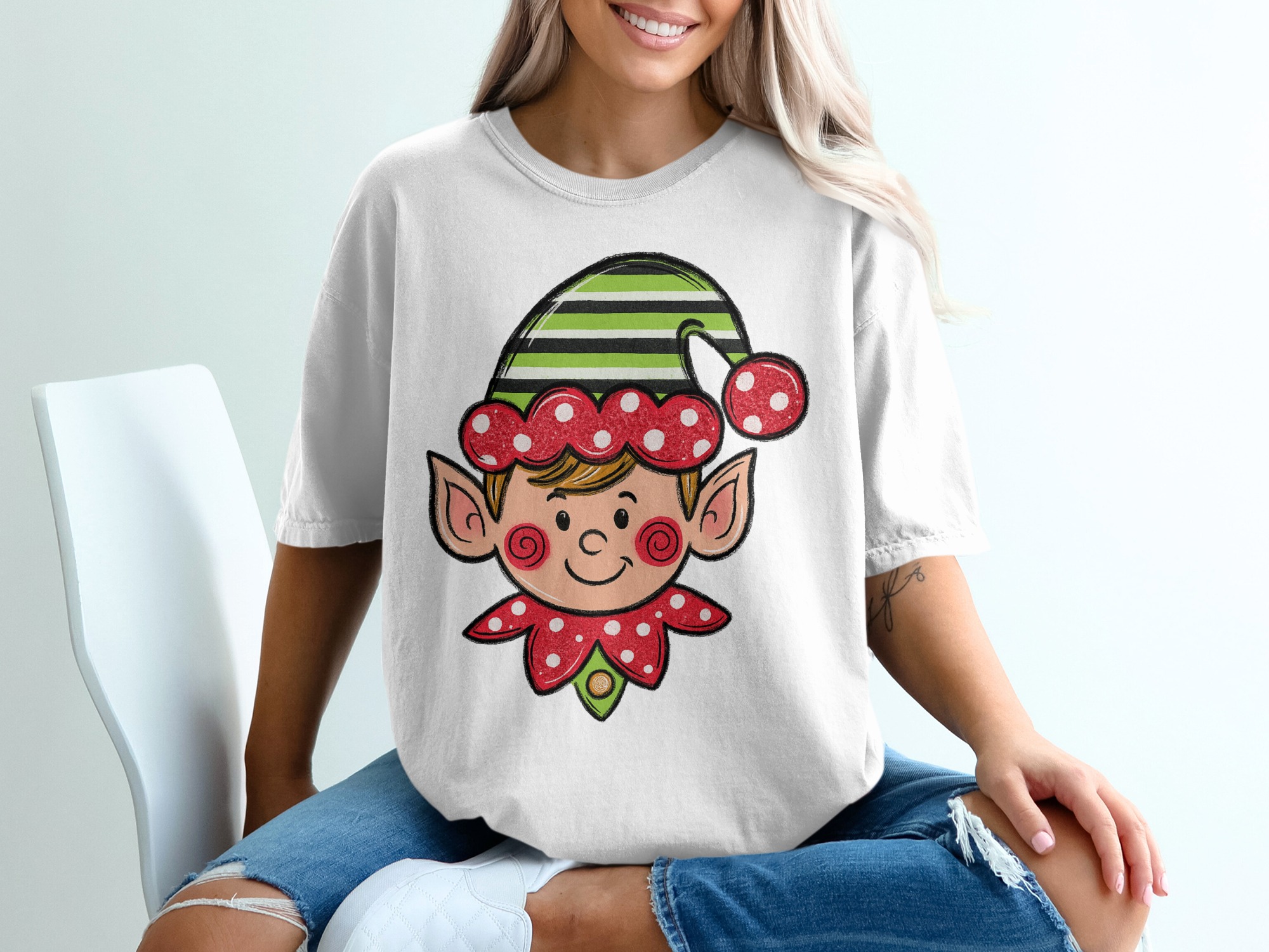 Elf T-Shirt, Christmas Shirt, Holiday T-Shirt, Festive Tee, Cute Elf Design, Holiday Gift, Christmas Apparel, Elf Costume, Festive Outfit