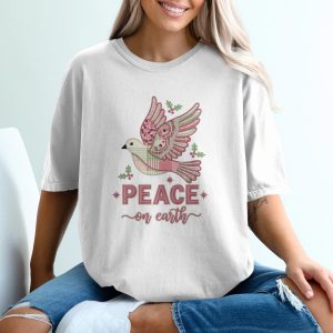 Peace On Earth T-Shirt, Dove Graphic Tee, Holiday Shirt, Christmas Tee, Winter Clothing, Festive Top, Bird Shirt, Peace Sign Shirt