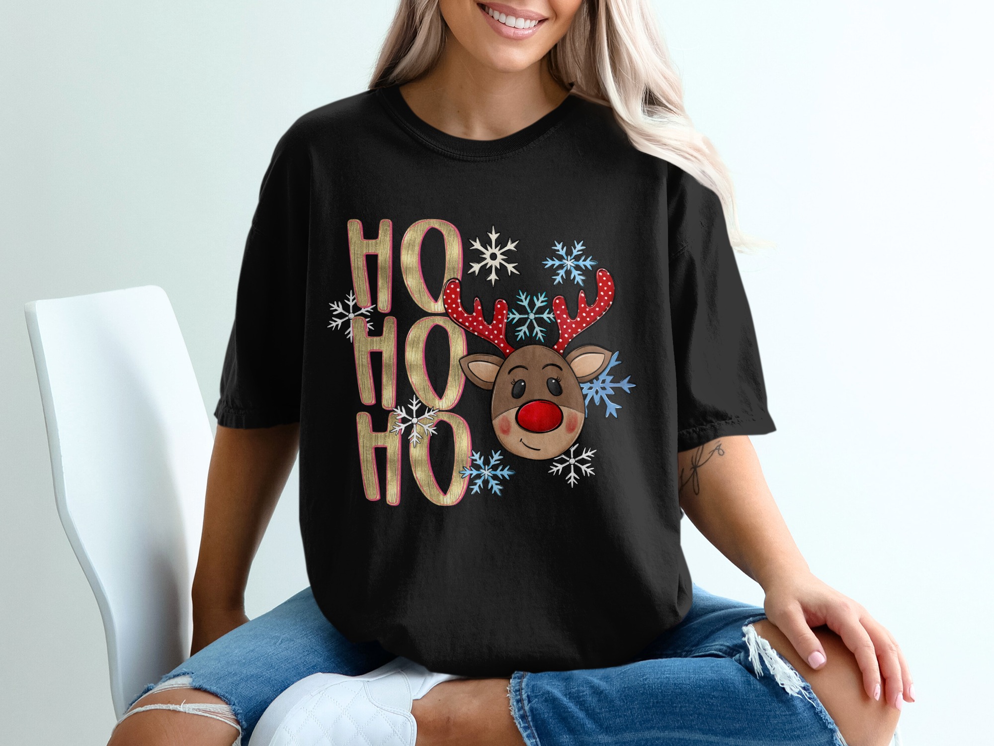 Ho Ho Ho Reindeer T-Shirt, Christmas Shirt, Holiday Shirt, Festive Shirt, Gift for Her, Gift for Him, Cute Reindeer, Holiday Gift - Image 2