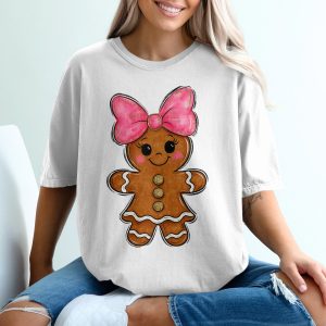 Gingerbread Girl T-Shirt, Cute Bow, Holiday T-Shirt, Christmas Tee, Festive T-Shirt, Winter T-Shirt, Trendy Top, Gift For Her