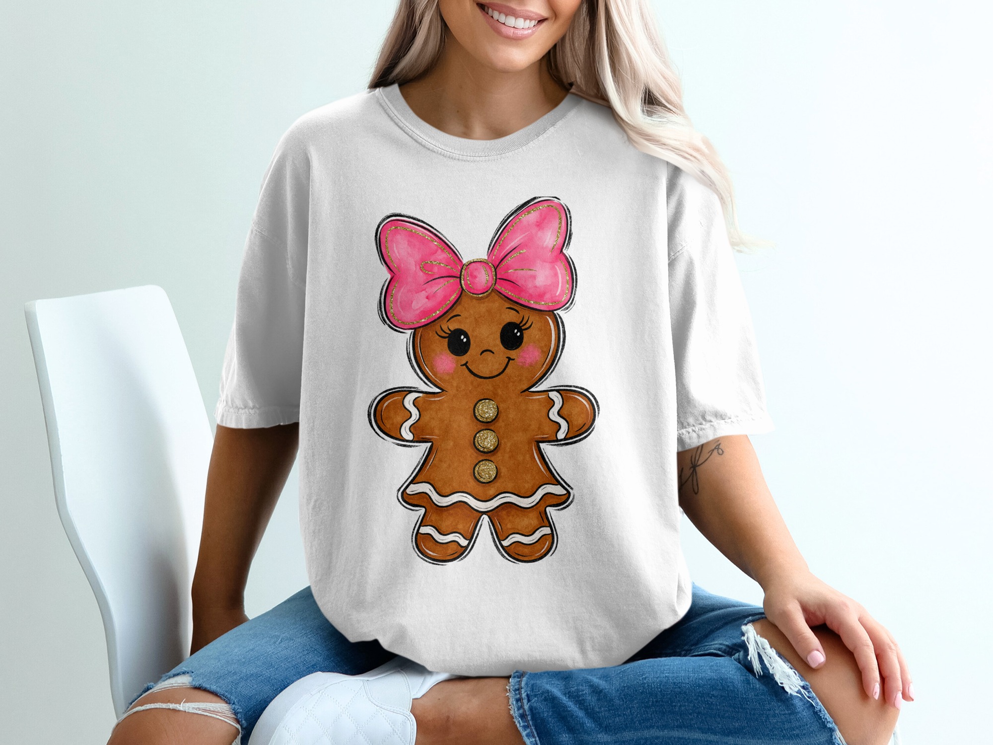 Gingerbread Girl T-Shirt, Cute Bow, Holiday T-Shirt, Christmas Tee, Festive T-Shirt, Winter T-Shirt, Trendy Top, Gift For Her
