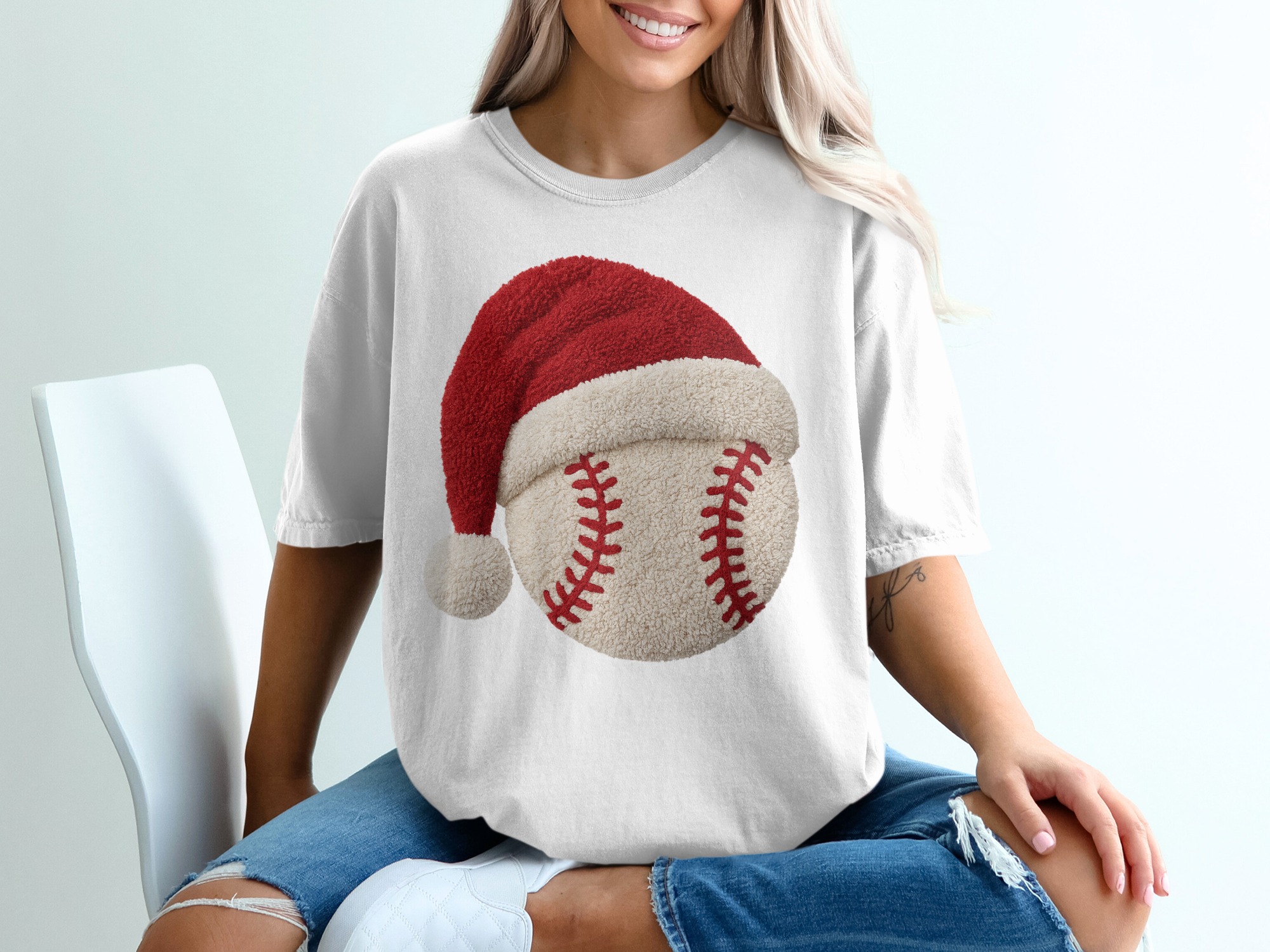 Christmas Baseball T-Shirt, Holiday Sport Tee, Santa Hat Baseball, Festive Baseball Gift, Baseball Lover Shirt, Winter Sports Tee