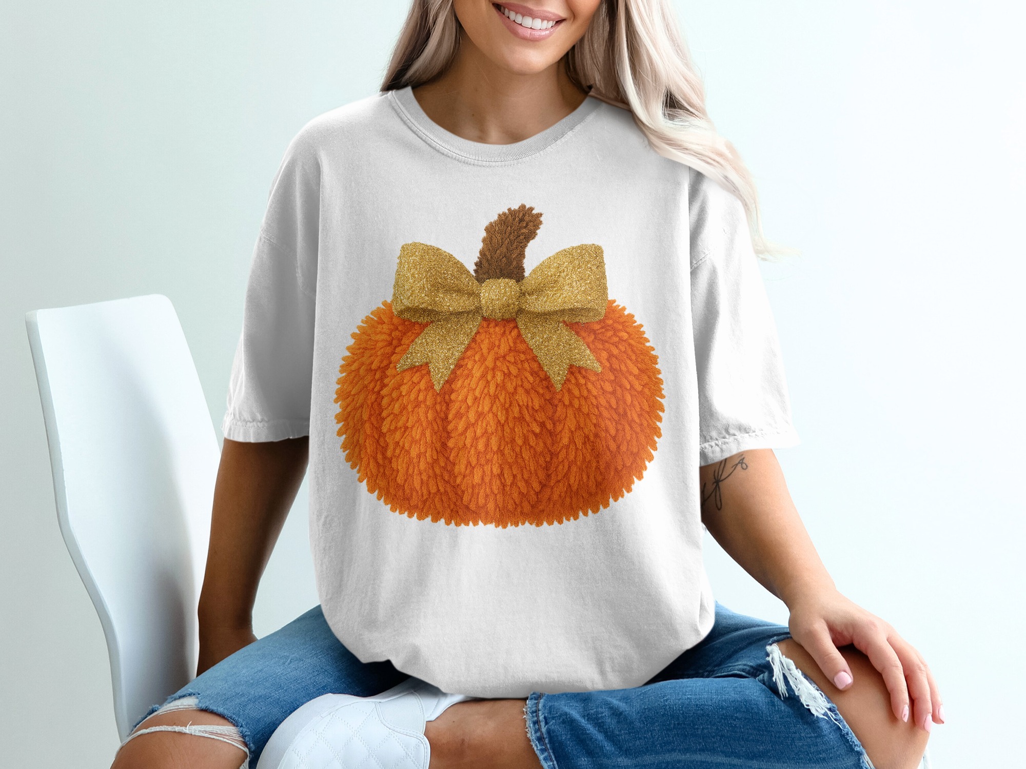 Cute Pumpkin T-Shirt, Autumn Harvest Tee, Fall Season T Shirt, Thanksgiving Gift, Festive Pumpkin Shirt, Holiday Tee, Pumpkin Bow Shirt