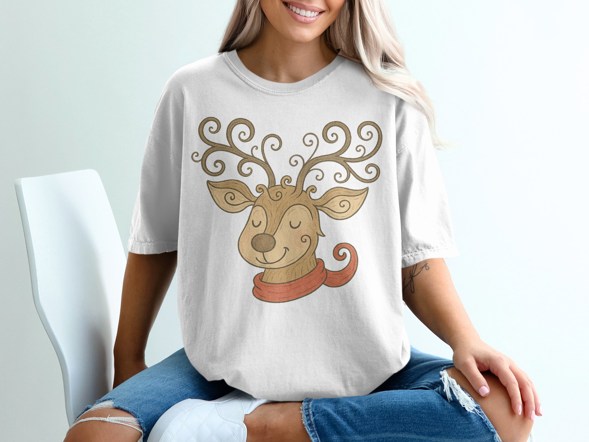 Whimsical Reindeer T-Shirt, Cartoon Deer, Christmas Gift Tee, Holiday Apparel, Cute Reindeer Shirt, Festive Design