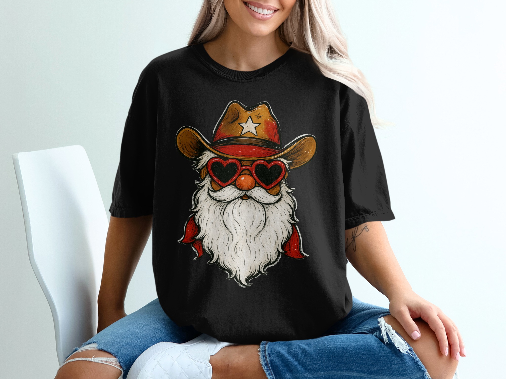 Cowboy Santa T-Shirt, Western Santa, Heart Sunglasses, Christmas T-Shirt, Holiday T-Shirt, Santa Claus T Shirt, Funny Santa Shirt - Image 2
