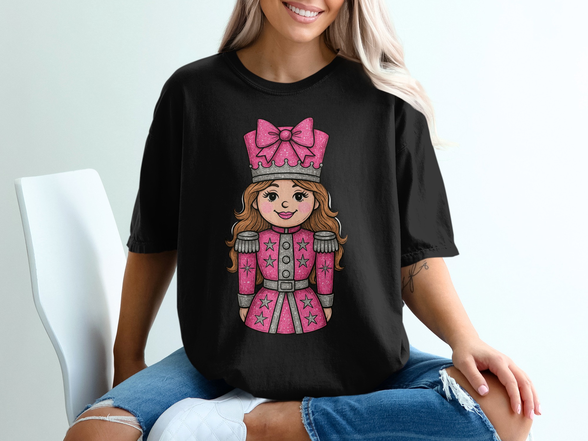 Pink Nutcracker Girl T-Shirt, Cute Christmas Tee, Holiday Cheer Outfit, Festive Season Apparel, Gift for Her, Sparkly Design, Winter - Image 2