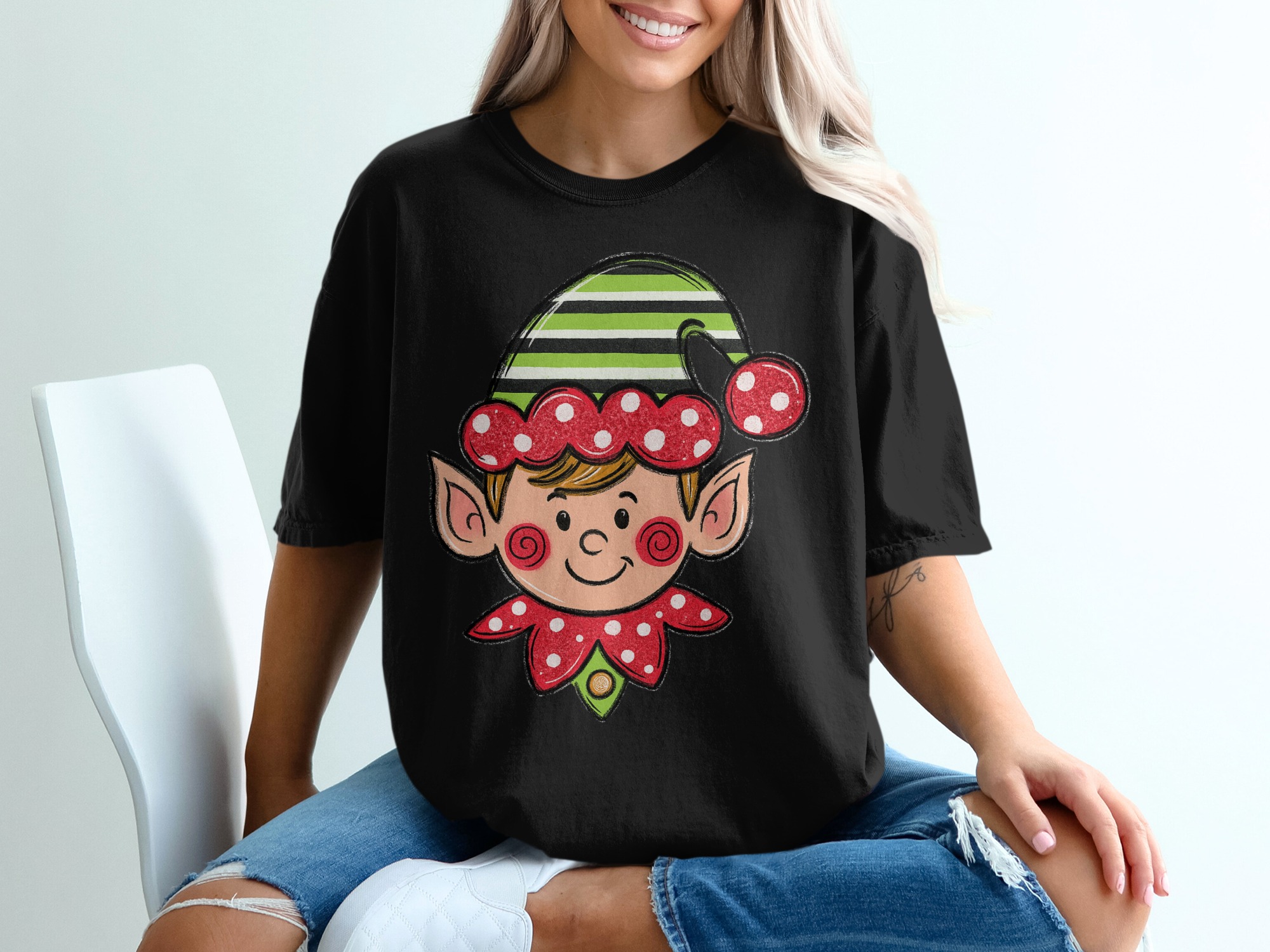 Elf T-Shirt, Christmas Shirt, Holiday T-Shirt, Festive Tee, Cute Elf Design, Holiday Gift, Christmas Apparel, Elf Costume, Festive Outfit - Image 2