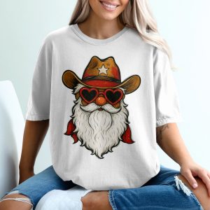 Cowboy Santa T-Shirt, Western Santa, Heart Sunglasses, Christmas T-Shirt, Holiday T-Shirt, Santa Claus T Shirt, Funny Santa Shirt