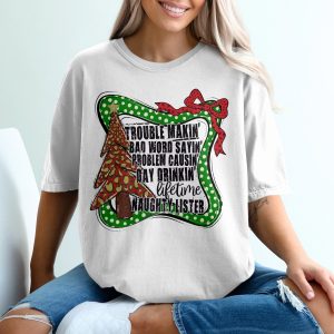 Funny Christmas T-Shirt, Naughty Lister Shirt, Trouble Maker Bad Word Day Drinkin, Holiday Tee, Christmas Party Tee, Adult Humor, Xmas Gift